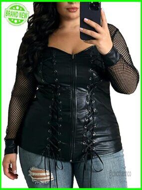 Plus Size Gothic Corset Top Lace Up Ribbed T-Shirt Sexy Bustier Crop Top